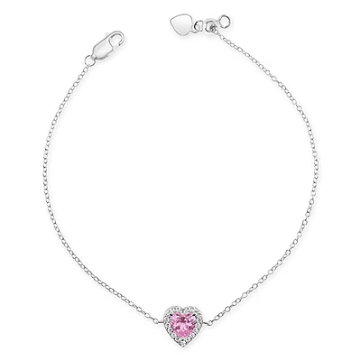 Sterling Silver Heart Pink Cubic Zirconia Bracelet 151770