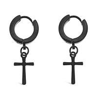 Stainless Steel Black Cross Huggie Earrings 138271