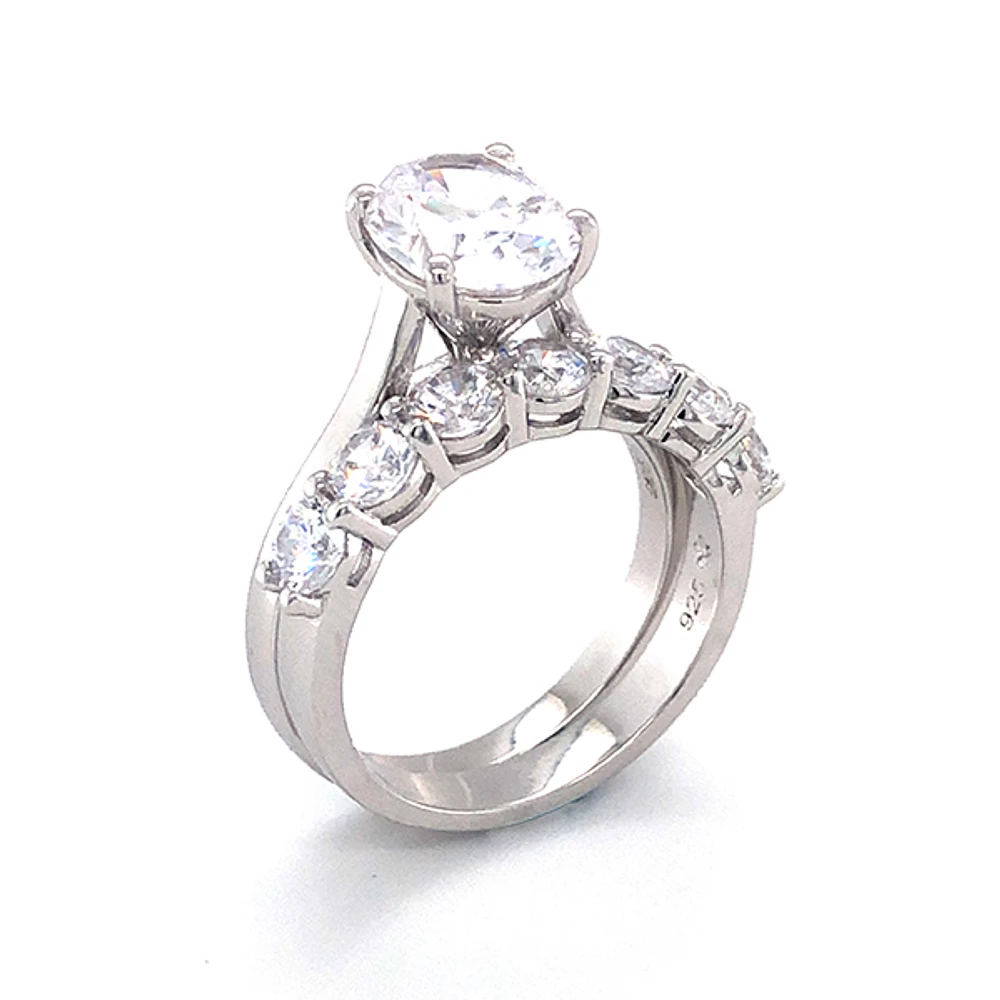 Sterling Silver Cubic Zirconia Oval Cut Set Ring 143492