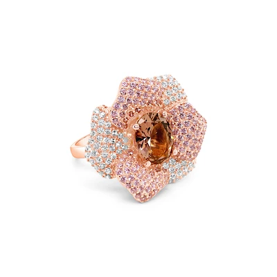 Rose Gold plated Sterling Silver Flower  Cubic Zirconia Ring 147824