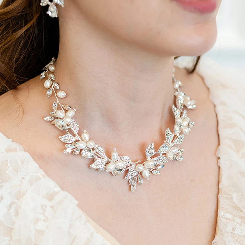 Bridal Crystal & Pearl Necklace & Earrings Set 146367