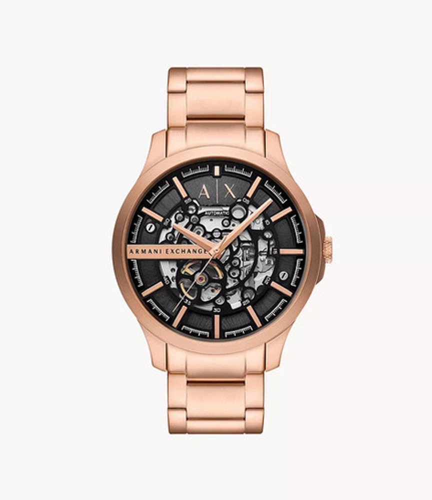 Armani Exchange Automatic Rose Gold-Tone Stainless Steel Watch 153939