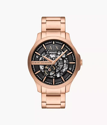Armani Exchange Automatic Rose Gold-Tone Stainless Steel Watch 153939