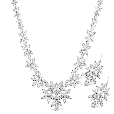 Bridal Silver Cubic Zirconia Necklace & Earrings Set