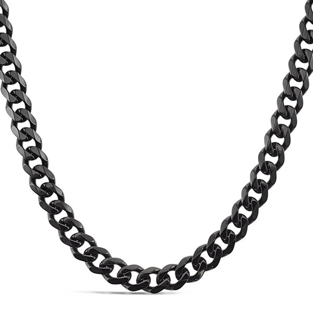 Stainless Steel 7mm Cuban Link Black 18" Chain 146590