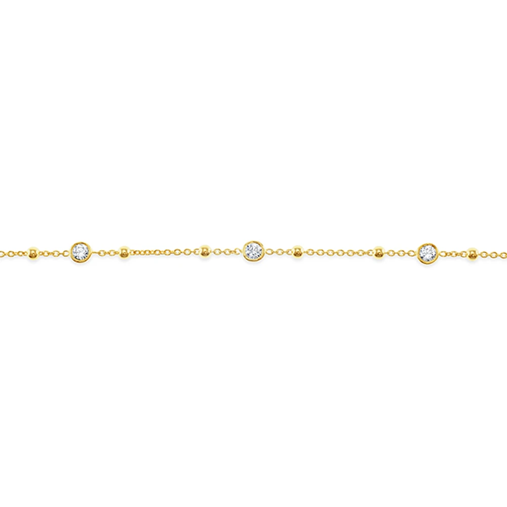 Gold Plated Sterling Silver Cubic Zirconia Beads Anklet 145113