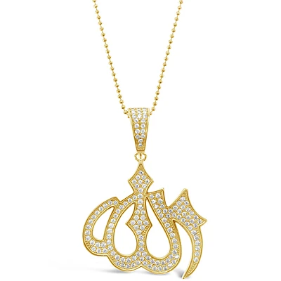 Gold Plated Sterling Silver Cubic Zirconia Allah Necklace 143385