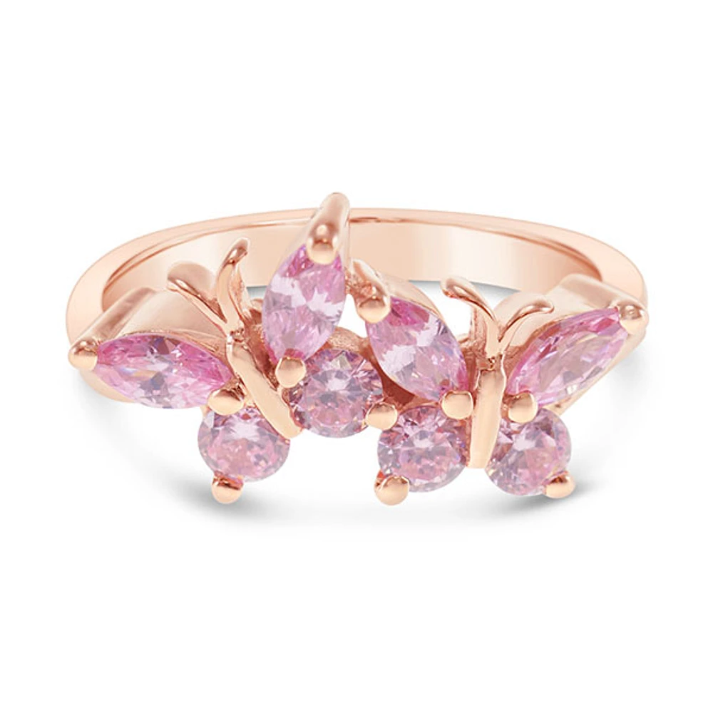 Rosegold Plated Sterling Silver Cubic Zirconia Butterfly Ring