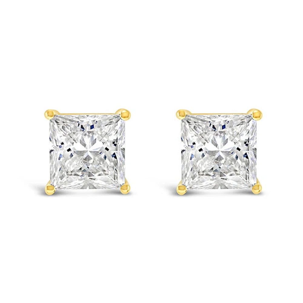 Gold Plated Sterling Silver Cubic Zirconia Princess Cut 9mm Studs 143344