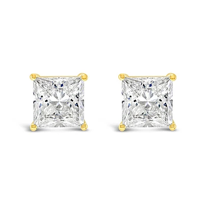 Gold Plated Sterling Silver Cubic Zirconia Princess Cut 9mm Studs 143344