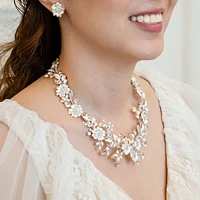 Bridal Silver Flower Necklace & Earrings Set 146364