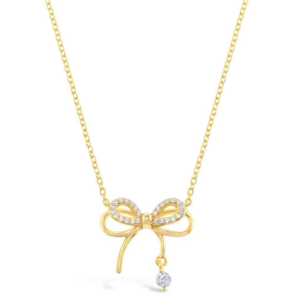 Gold Plated Sterling Silver Bow Cubic Zirconia Necklace 153080