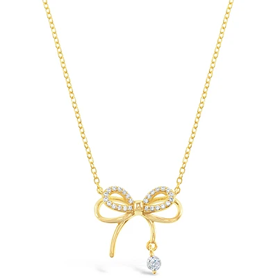 Gold Plated Sterling Silver Bow Cubic Zirconia Necklace 153080