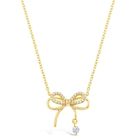 Gold Plated Sterling Silver Bow Cubic Zirconia Necklace 153080