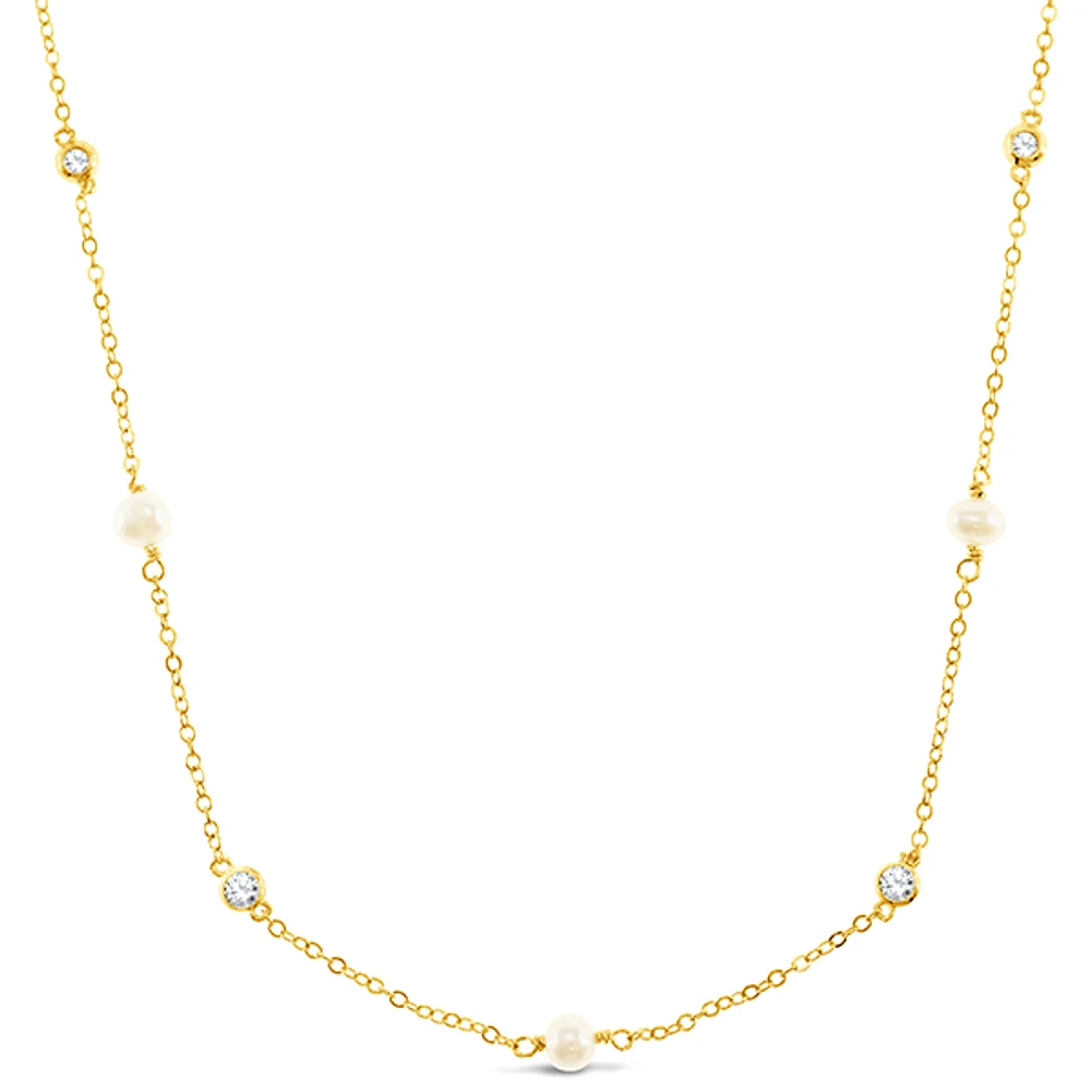 Gold Plated Sterling Silver Cubic Zirconia Pearl Necklace 152275