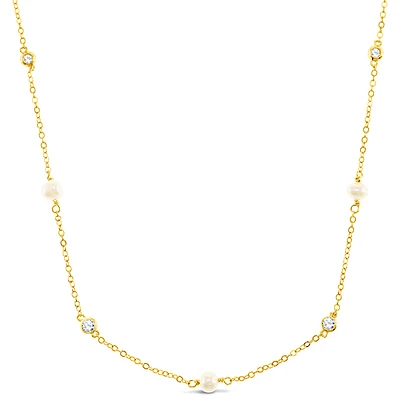 Gold Plated Sterling Silver Cubic Zirconia Pearl Necklace 152275