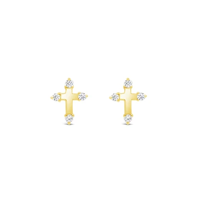 10k Yellow Gold Cubic Zirconia Cross Studs Earrings 153784