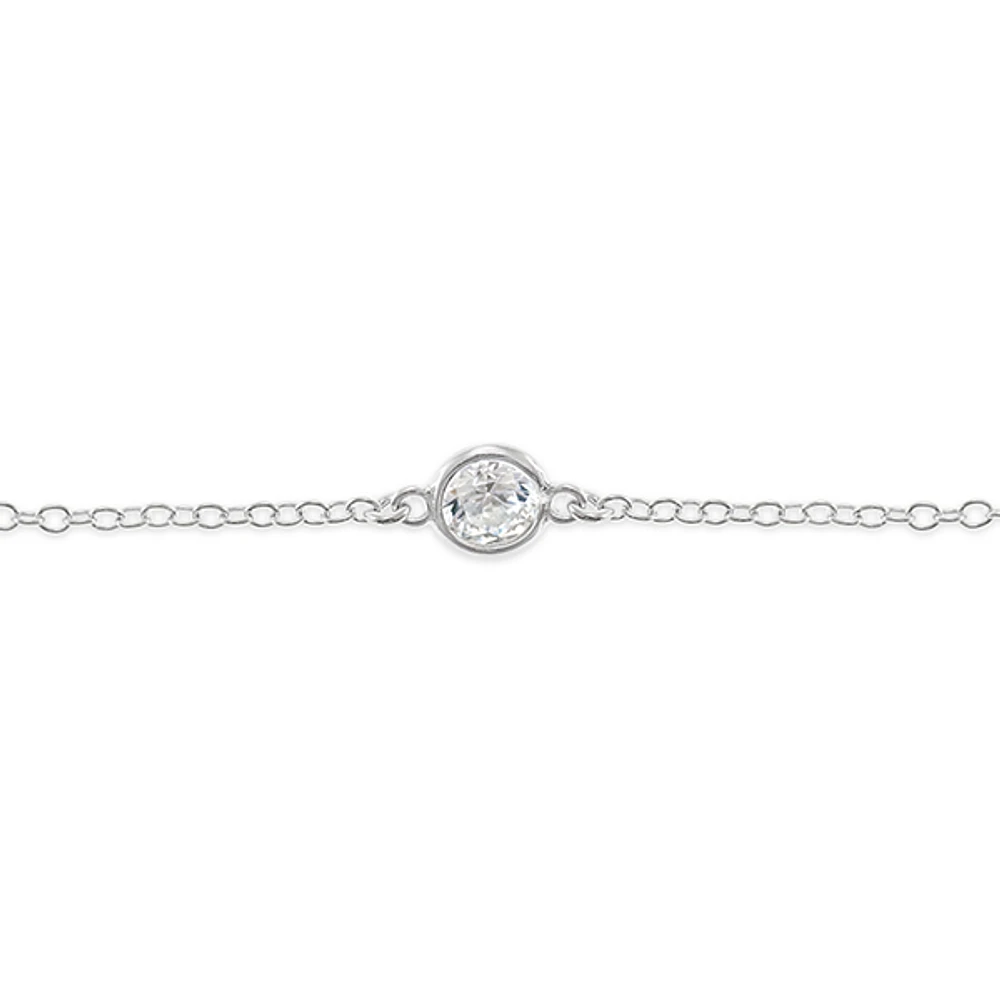 Sterling Silver Cubic Zirconia Bezel Anklet 143318