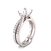 Sterling Silver Cubic Zirconia Square Cushion Set Ring 125806