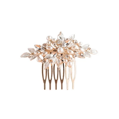 Bridal Rosegold Crystal Pearl Hair Comb