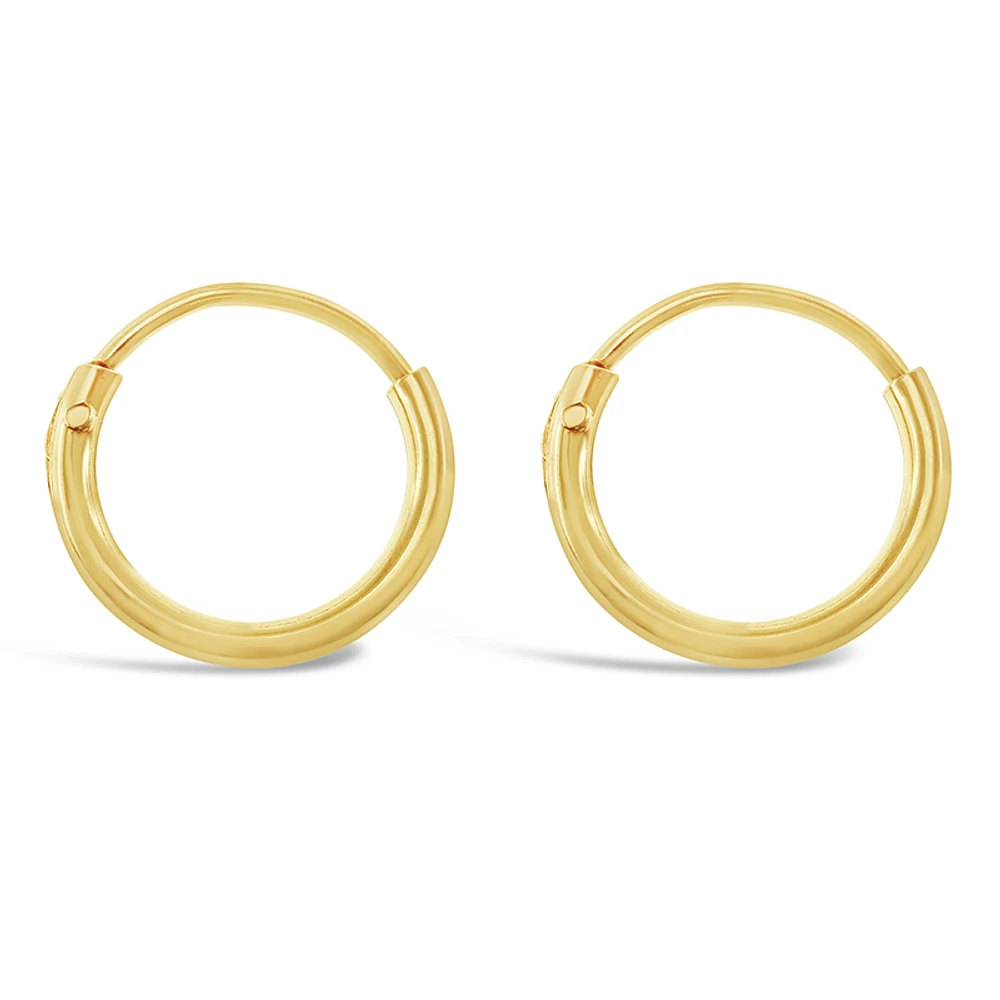 Gold Plated Sterling Silver Plain 10mm Hoops Earrings 133176