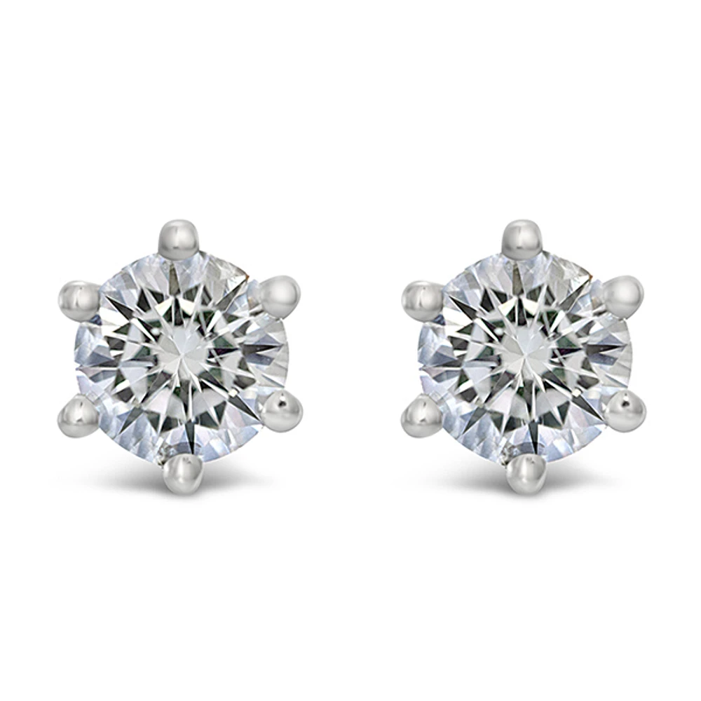 Sterling Silver Cubic Zirconia 8 Hearts 8 Arrows 7mm 6 Claws Studs 122629