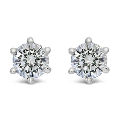 Sterling Silver Cubic Zirconia 8 Hearts 8 Arrows 7mm 6 Claws  Studs 122629