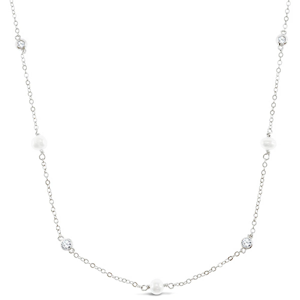 Sterling Silver Cubic Zirconia Pearl Necklace 152274