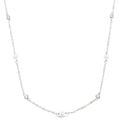 Sterling Silver Cubic Zirconia Pearl Necklace 152274