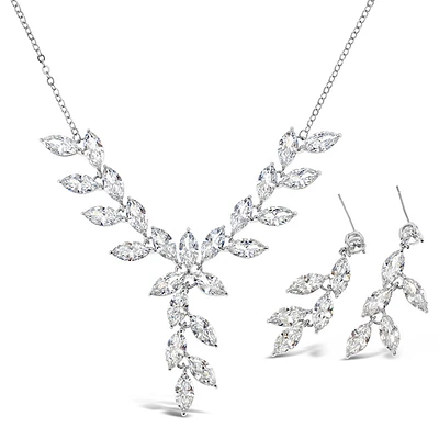 Bridal Silver Cubic Zirconia Necklace & Earrings Set 142904