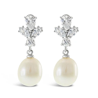 Sterling Silver Cubic Zirconia Pearl Earrings