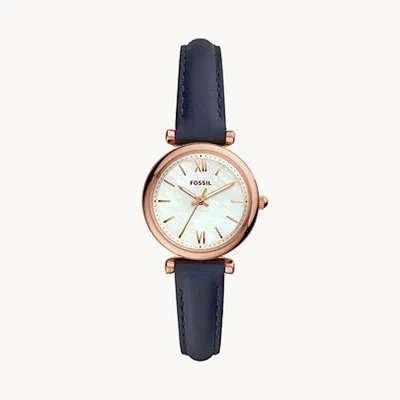 Fossil Carlie Mini Three-Hand Navy Leather Watch 143861