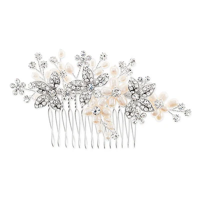 Bridal Silver Flower Pearl Hair Comb 122893