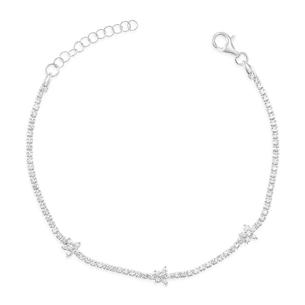 Sterling Silver Cubic Zirconia Flower Bracelet 149868