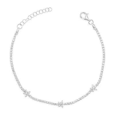 Sterling Silver Cubic Zirconia Flower Bracelet 149868