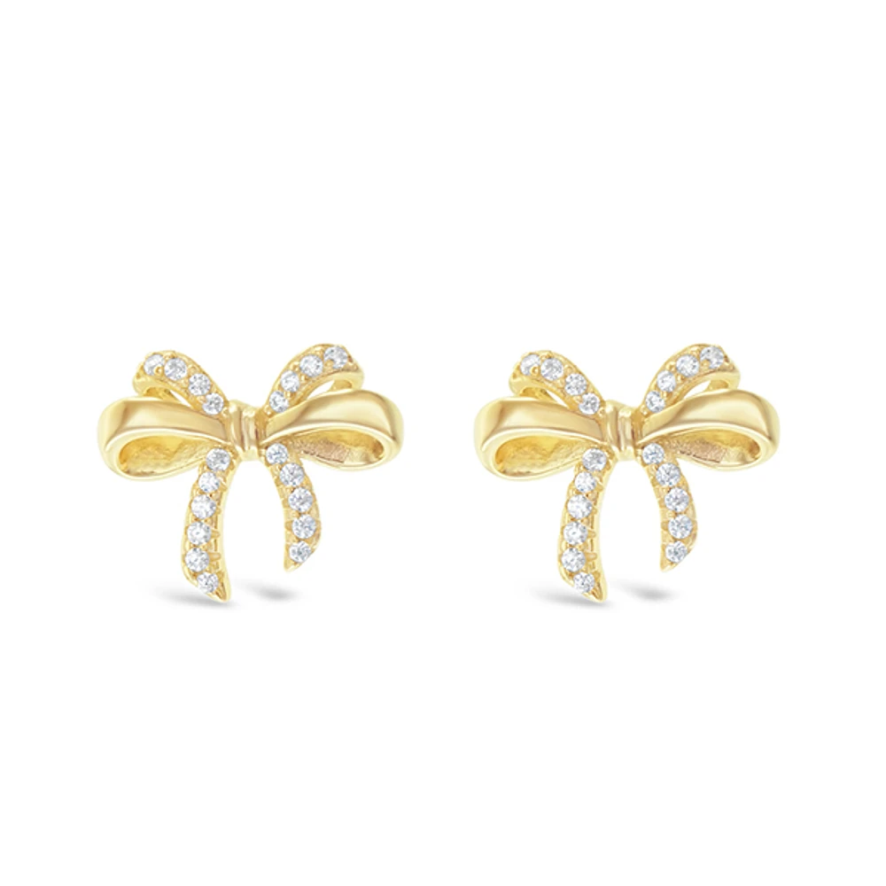 Gold Plated Sterling Silver Bow Cubic Zirconia Earrings 153082