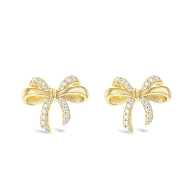 Gold Plated Sterling Silver Bow Cubic Zirconia Earrings 153082