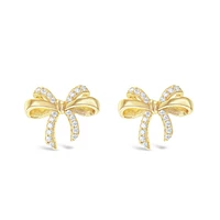 Gold Plated Sterling Silver Bow Cubic Zirconia Earrings 153082