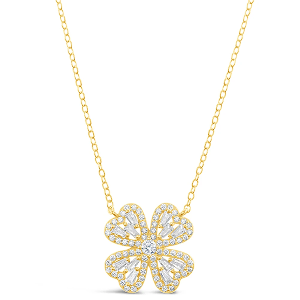 Gold Plated Sterling Silver Flower Cubic Zirconia Necklace