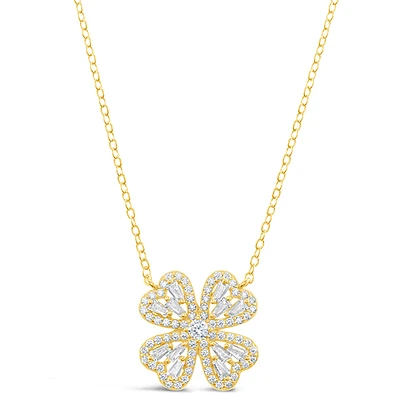 Gold Plated Sterling Silver Flower Cubic Zirconia Necklace