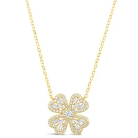 Gold Plated Sterling Silver Flower Cubic Zirconia Necklace
