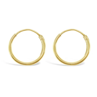 Gold Plated Sterling Silver Plain 12mm Hoops Earrings 133177