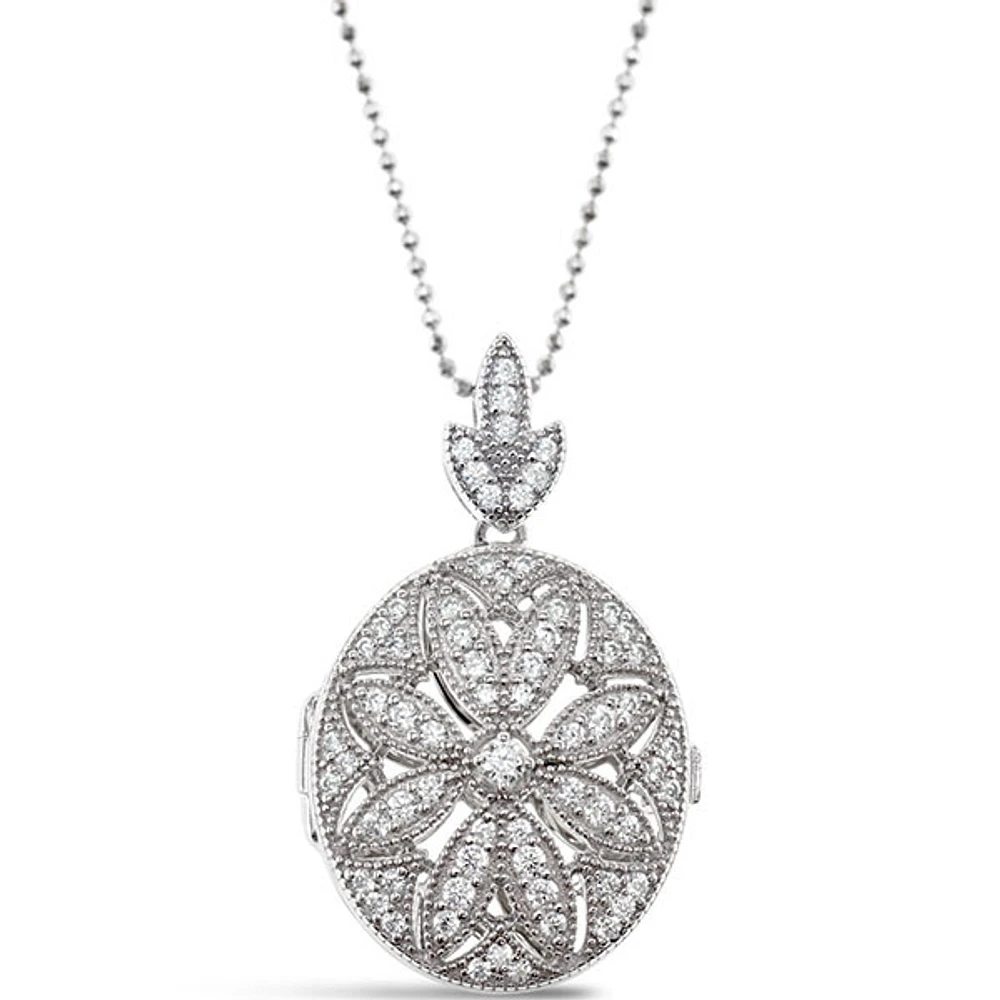 Sterling Silver Cubic Zirconia Locket Necklace