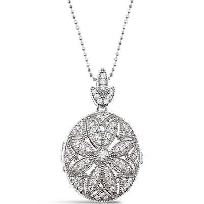 Sterling Silver Cubic Zirconia Locket Necklace