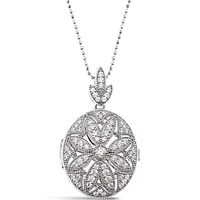 Sterling Silver Cubic Zirconia Locket Necklace