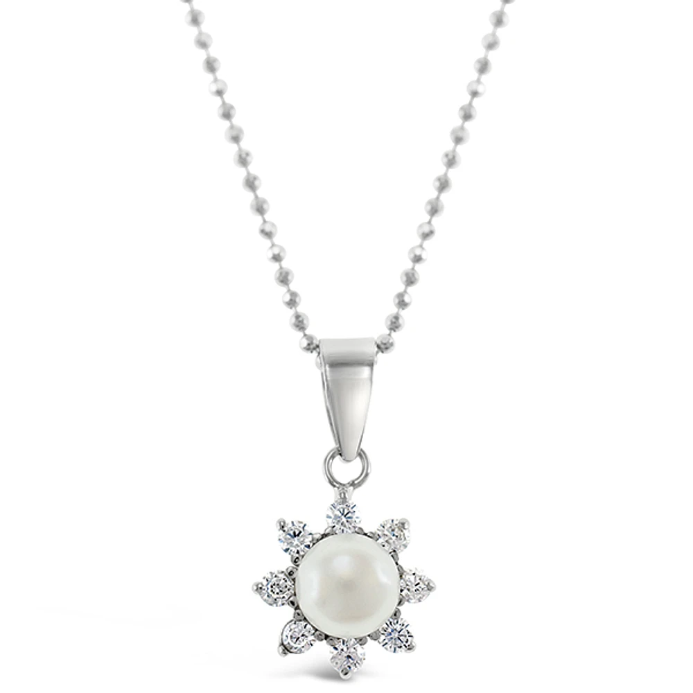 Sterling Silver Cubic Zirconia Pearl Necklace