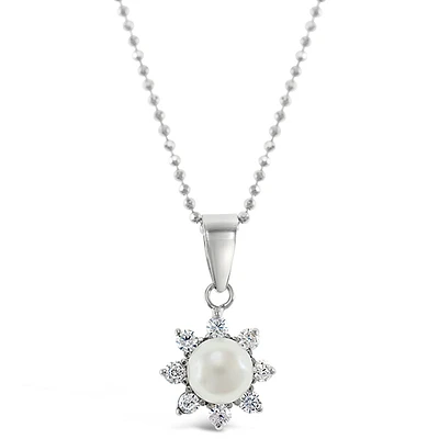 Sterling Silver Cubic Zirconia Pearl Necklace