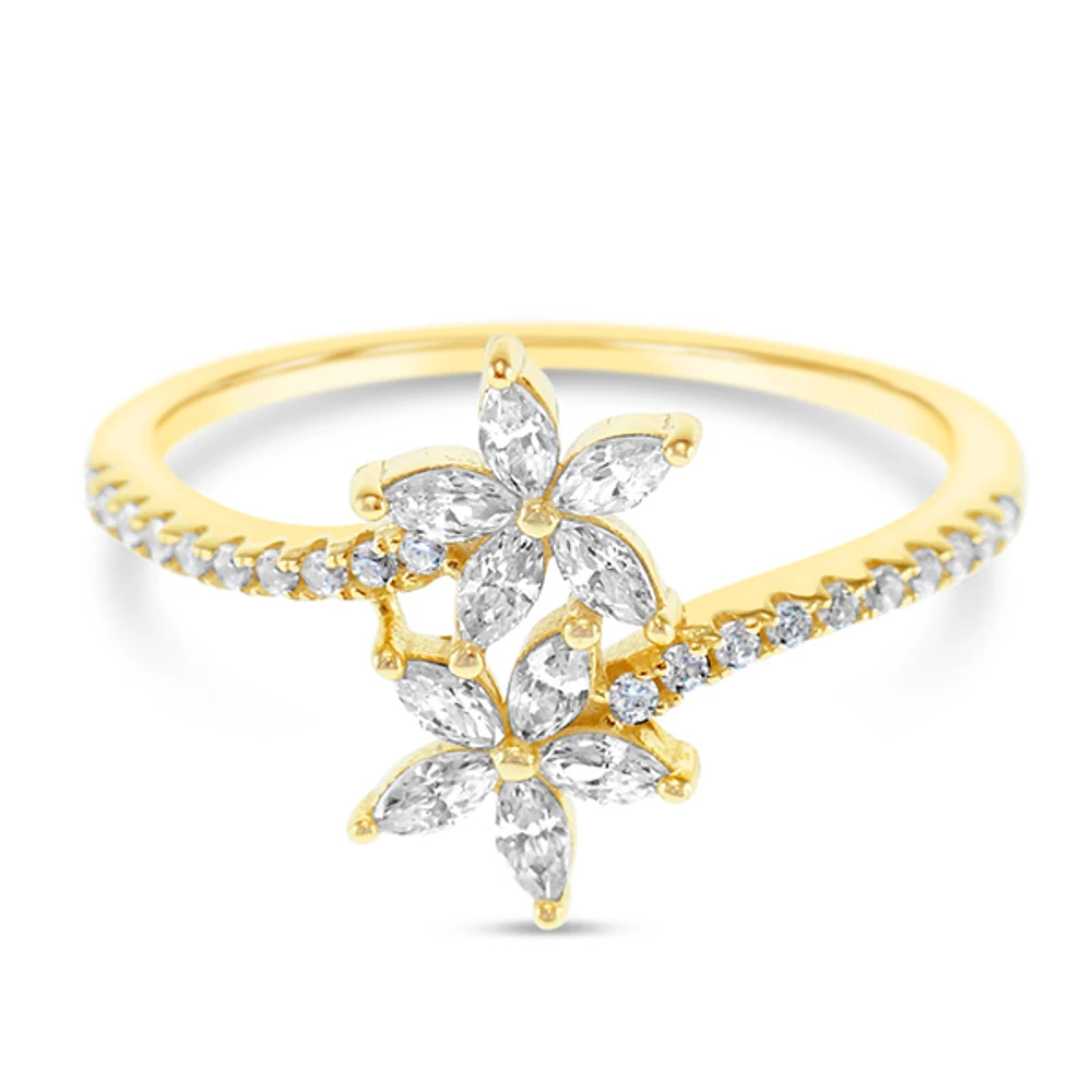 Gold Plated Sterling Silver Flower Cubic Zirconia Ring 153111
