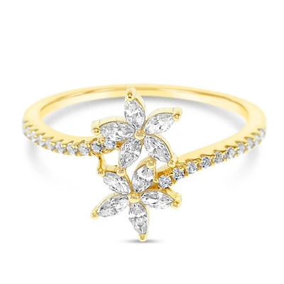 Gold Plated Sterling Silver Flower Cubic Zirconia Ring 153111