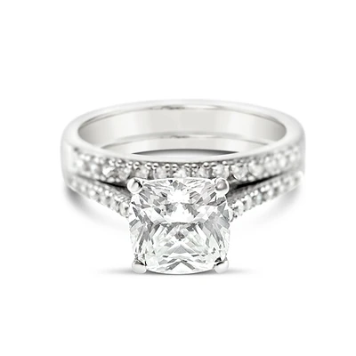 Sterling Silver Cubic Zirconia Square Cushion Set Ring 125806
